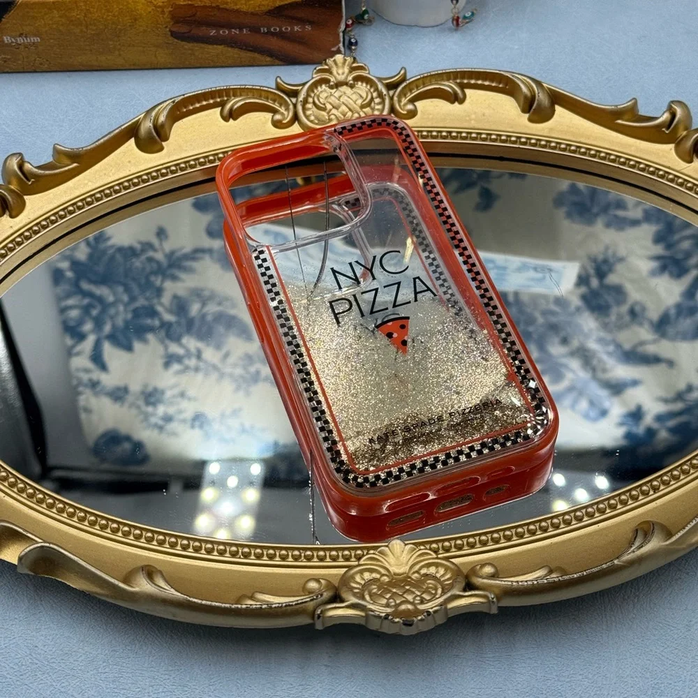 🆕 KATE SPADE NEW YORK 🧿 NWOT Pizza Box iPhone 14 Pro Case, Orange Glitter